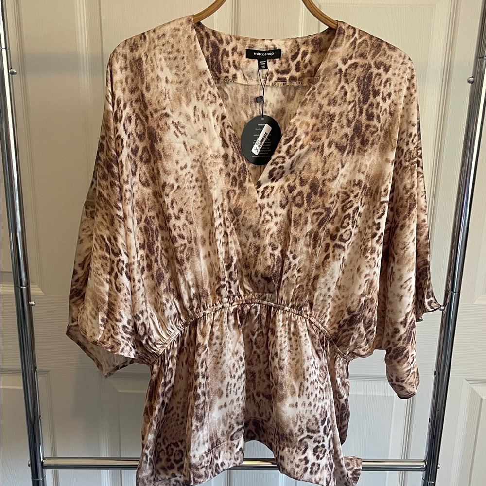 NWT Loose Peplum Leopard Blouse
